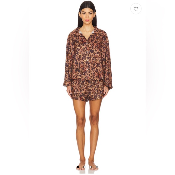 Free People Intimately Leopard Lounge Set NWT – Button Shirt + Shorts | XL - Picture 3 of 11